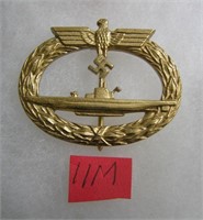 German submarine warfare badge gold color WWII sty