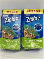 Lot of 2 boxes Ziploc sandwich bags 100 bags in