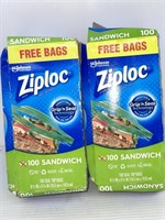 Lot of 2 boxes ziploc sandwich bags 100 bags in