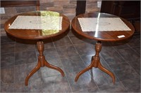 2- ROUND SIDE TABLES W/ REMOVABLE GLASS TOPS