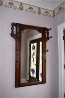 HANGING WALL MIRROR W/ 6 HORSE/LION HOOKS