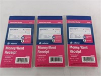 3 Adams money/rent receipt books 2-part form