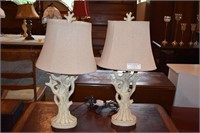 2- CREAM CORAL REEF TABLE LAMPS (BROKEN REEF)