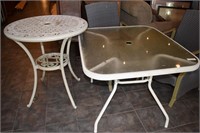 2 PATIO TABLES & 2 PATIO CHAIRS- HAS DAMAGE