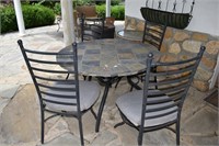 ROUND TILE PATIO TABLE W/ 4 CHAIRS- SOME TILES