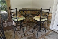 HIGH TOP TILE TABLE W/ 2 FLORAL BAR CHAIRS
