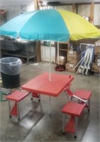 Plastic Folding Picnic Table & Umbrella