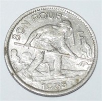 Charlotte Luxembourg 1 Franc Coin 1935
