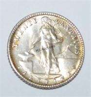 U.S. Philippines 20 Centavos Silver Coin 1944