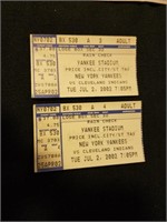 2002 NY Yankees & Clevland Indians Ticket Stubs