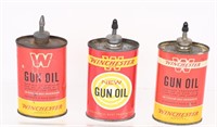 WINCHESTER O (3) RED OIL CANS, VARIOUS, CAT VIN
