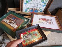 box assorted picture frames & pictures in