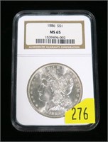 1886 Morgan dollar -NGC slab certified MS-65