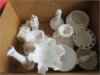 white milkglass vases decanters bowls