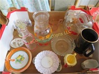 assorted glassware juice water pitchers egg cup