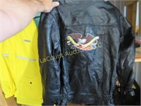 leather jacket XL w eagle God Bless America patch