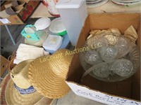 punch bowl set plasticware & straw hats