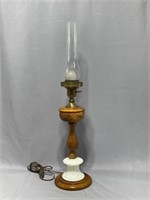 Tall Table Lamp w/Wood and Milkglass Base