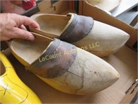 pair vintage wooden shoes and misc painted shoe