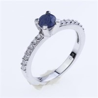 Size 9 Sapphire Micropave Zircon Silver Ring