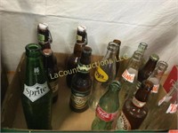 assorted vintage soda beer bottles Ting Sprite