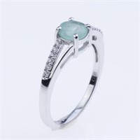 Size 8.5 Emerald & Zircon Sterling Silver Ring