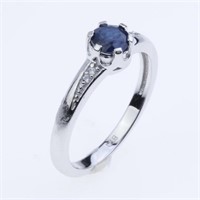 Size 8.5 Sapphire & Zircon Sterling Silver Ring
