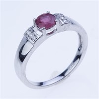 Size 9 Silver Ruby Glass Filled & Zircon Ring