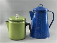 Two Enamel Coffee Pots