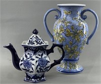 Asian Design Vase & Teapot