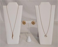 14K Gold Earrings & Heart Pendant, G.F. Jewelry