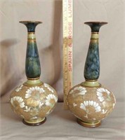 Doulton Slater Lambeth Pair of Vases 10 1/2" Tall