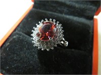 NEW RUBY & WHITE SAPH. SIZE 7 RING STAMPED 925