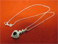 NEW BLUE & WHT SAPH. PENDANT NECKLACE STAMPED 925