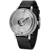 ODM Men's Silver Watch With Black Leather Strap