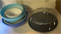Plastic bowls and cooling racks