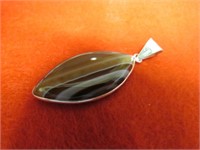 NEW 1.5" BOTSWANA BANDED AGATE PENDANT STAMPED 925
