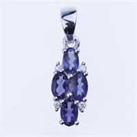 Iolite & White Zircon Sterling Silver Pendant