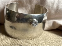 Sterling Silver Cuff Bracelet w/ White Stone