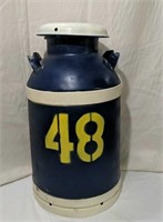 2-ft Milk Can Pianted Blue & White With Yellow