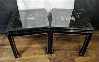 Beautiful Pair of Mid-century Black lacquer Asian