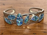 Sterling Silver & Mosaic Inlaid Opal Cuff