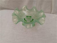 Opalescent Green Footed Bowl 8 1/2" dia. has Straw