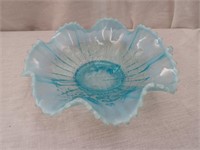 Blue Opalescent Peacock Bowl 9" dia