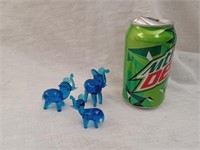 3 Mini Glass Elephants Blue largest 2 1/2" tall