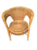 Vtg Rattan Chair w Rattan Cushion