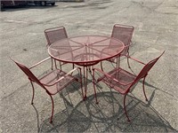 Wrought Iron Red Patio Table & Chairs