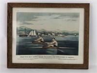 Vintage Currier & Ives Great 5 Mile Rowing Print