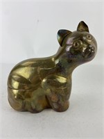 Vintage Brass Lidded Cat Vessel