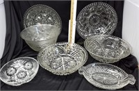Various Clear Glass Bowls & Relish Dishes